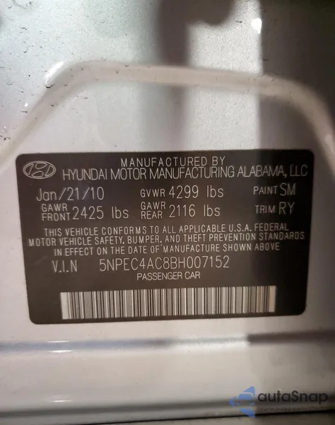 2011 Hyundai Sonata Se from USA, damaged, VIN 5NPEC4AC8BH007152